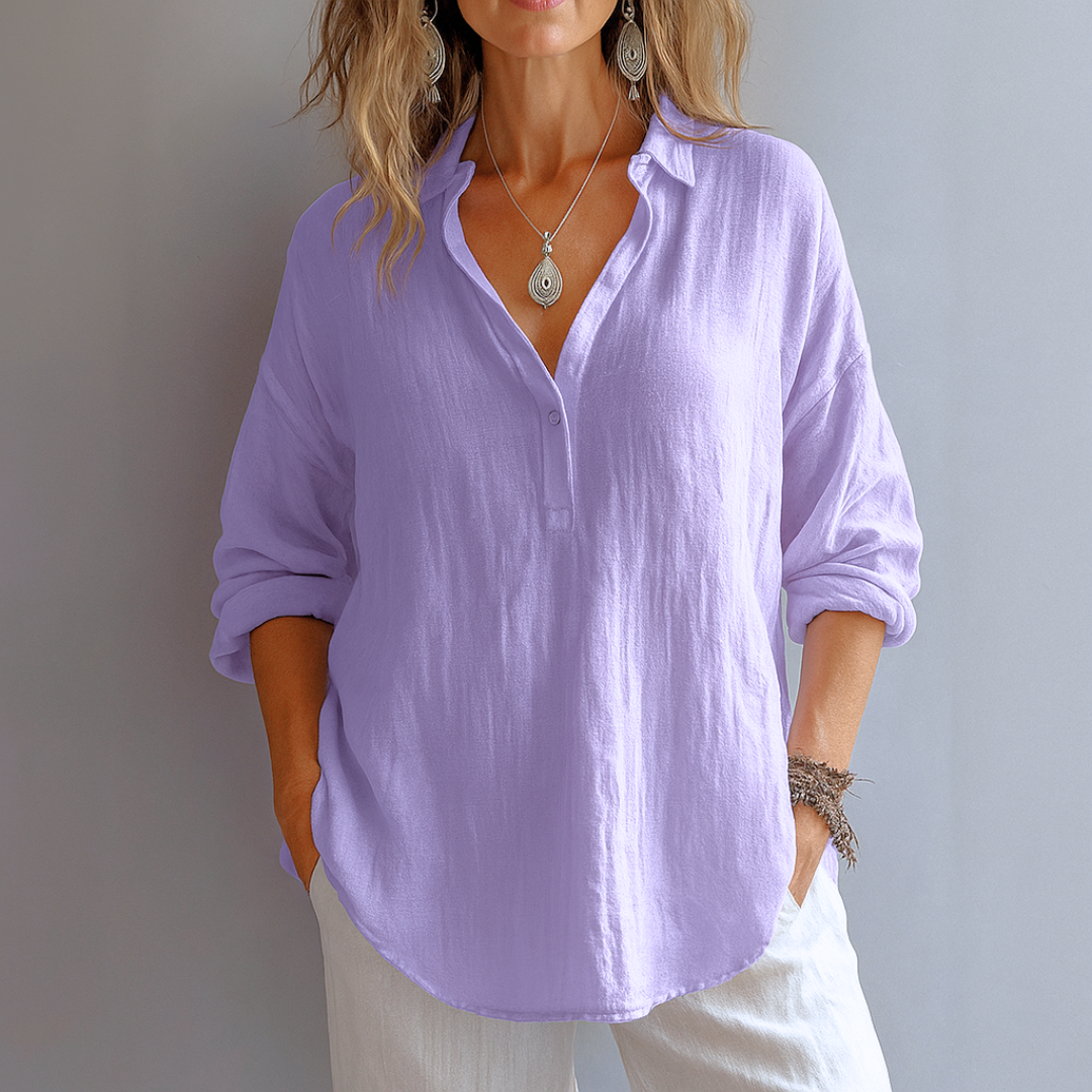 Damen Bluse aus Leinen mit V-Ausschnitt in Elegant Jully