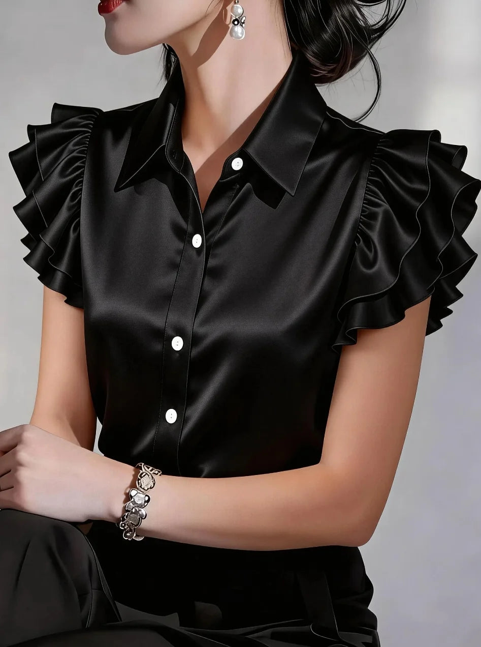Damen Bluse aus Satin mit Rüschenärmeln Jully