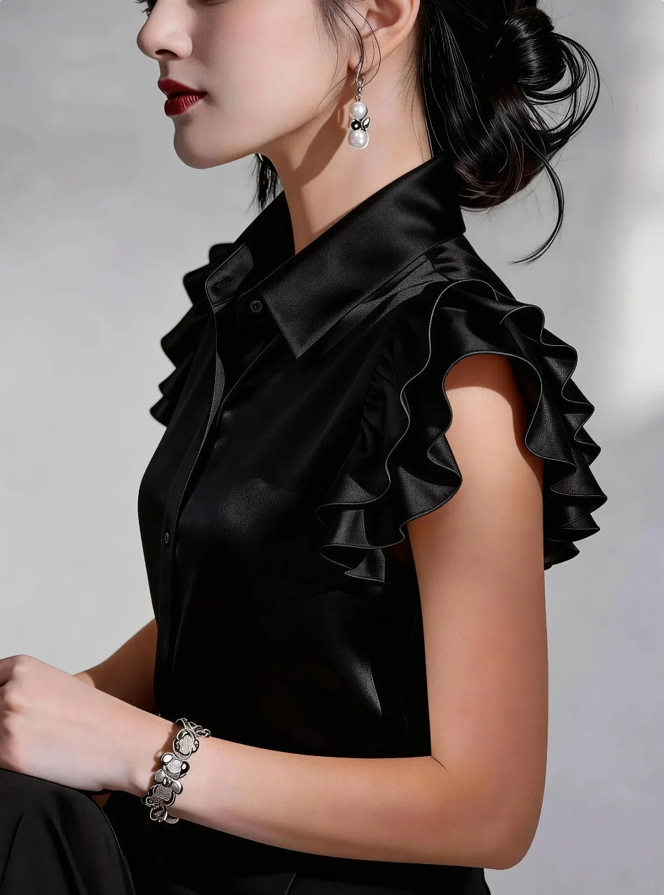 Damen Bluse aus Satin mit Rüschenärmeln Jully
