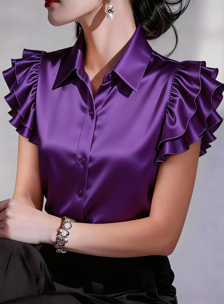 Damen Bluse aus Satin mit Rüschenärmeln Jully
