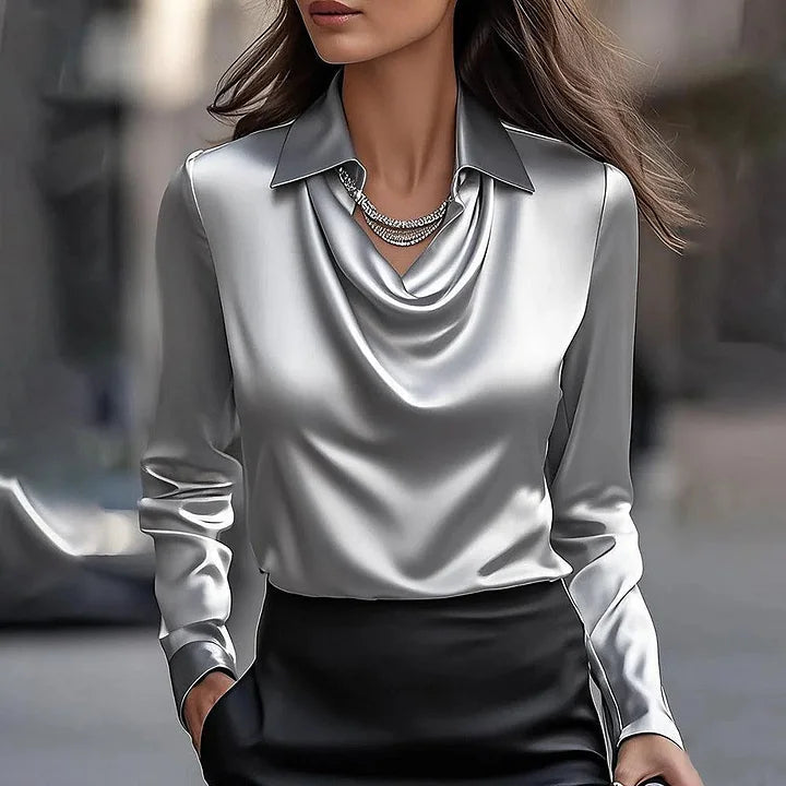 Damen Bluse aus Satin mit V-Ausschnitt für festliche Anlässe Jully