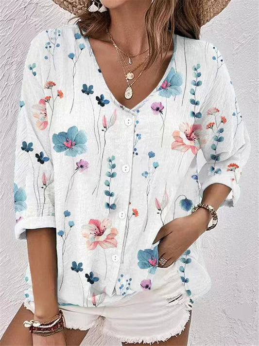 Damen Bluse aus atmungsaktivem Stoff mit floralem Druck Jully