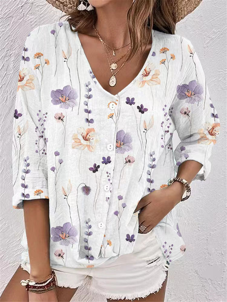 Damen Bluse aus atmungsaktivem Stoff mit floralem Druck Jully