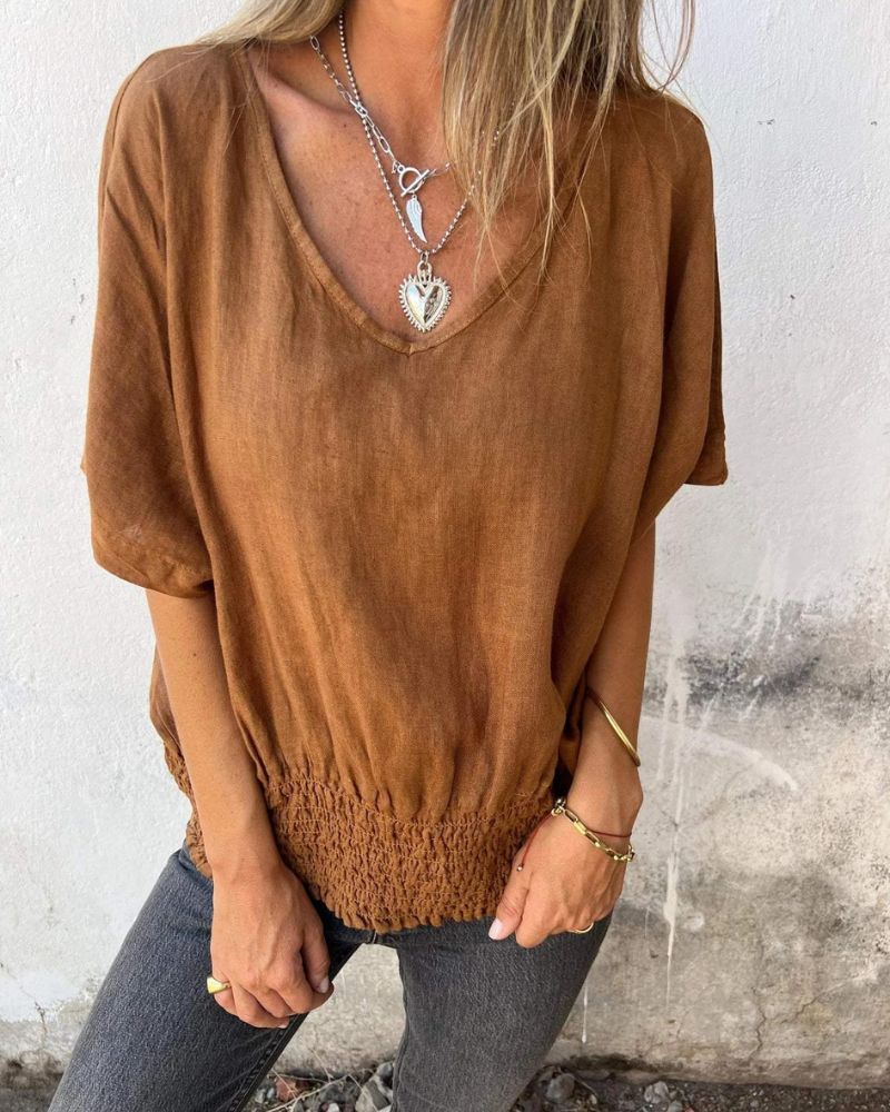 Damen Bluse im Ibiza-Stil mit V-Ausschnitt Jully
