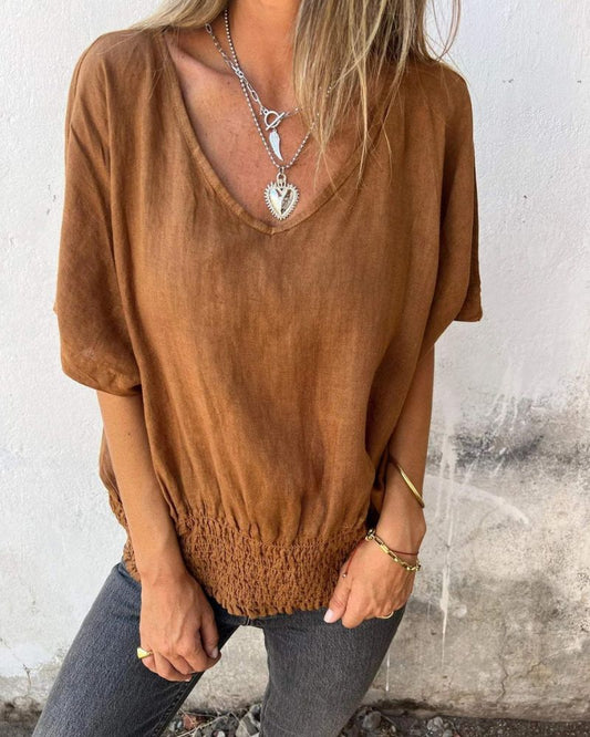 Damen Bluse im Ibiza-Stil mit V-Ausschnitt Jully