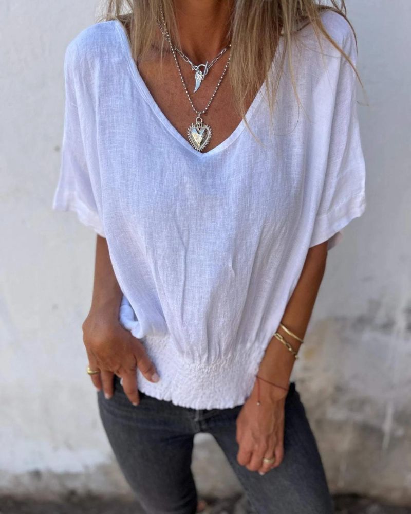 Damen Bluse im Ibiza-Stil mit V-Ausschnitt Jully