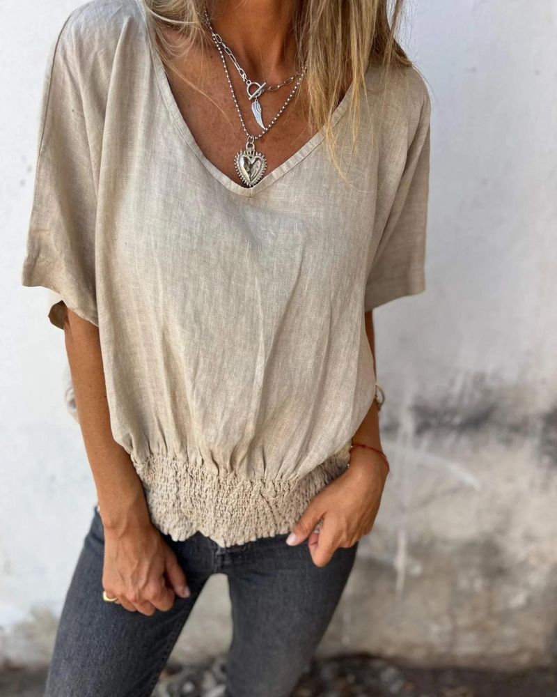 Damen Bluse im Ibiza-Stil mit V-Ausschnitt Jully