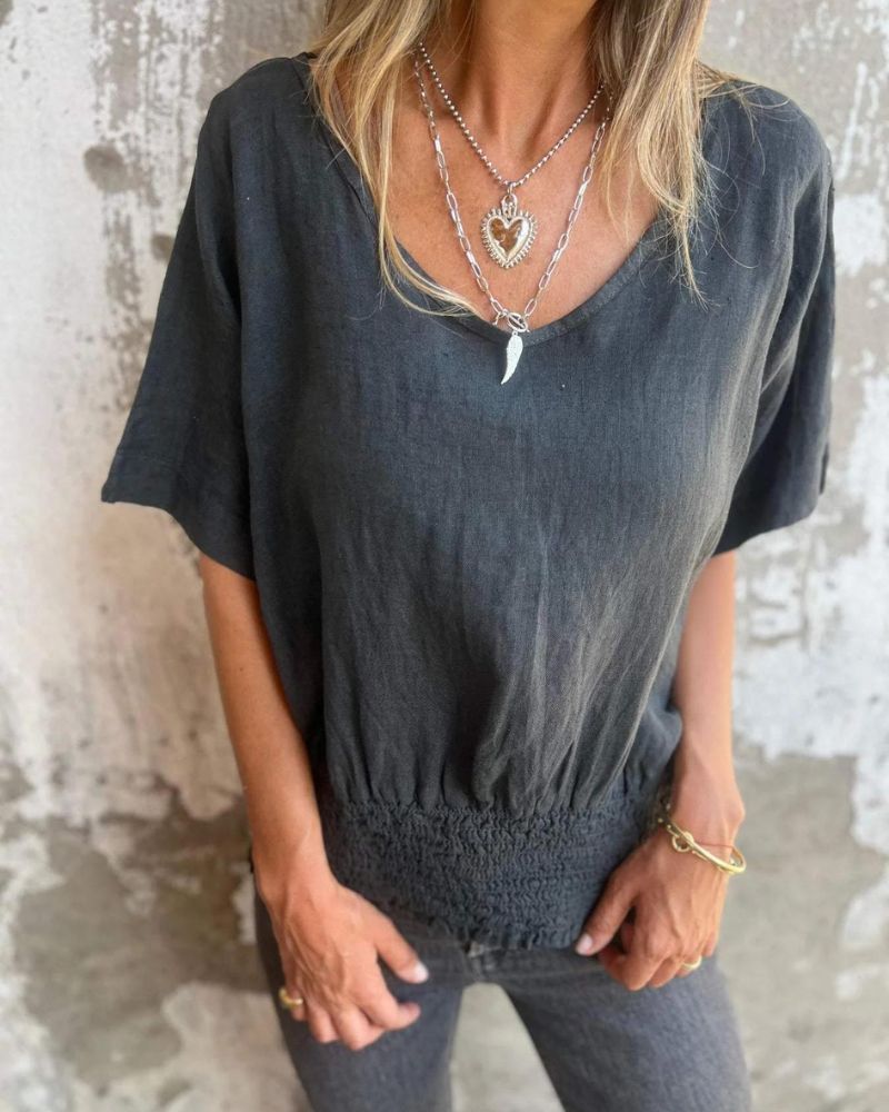 Damen Bluse im Ibiza-Stil mit V-Ausschnitt Jully