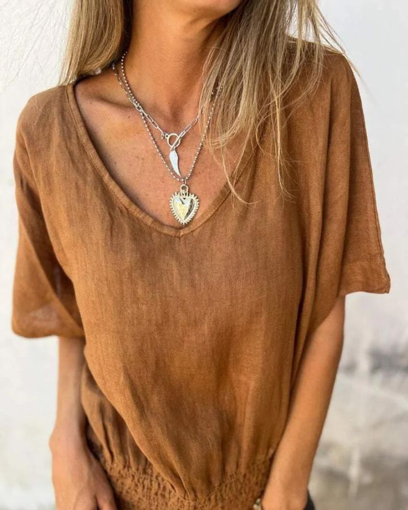 Damen Bluse im Ibiza-Stil mit V-Ausschnitt Jully