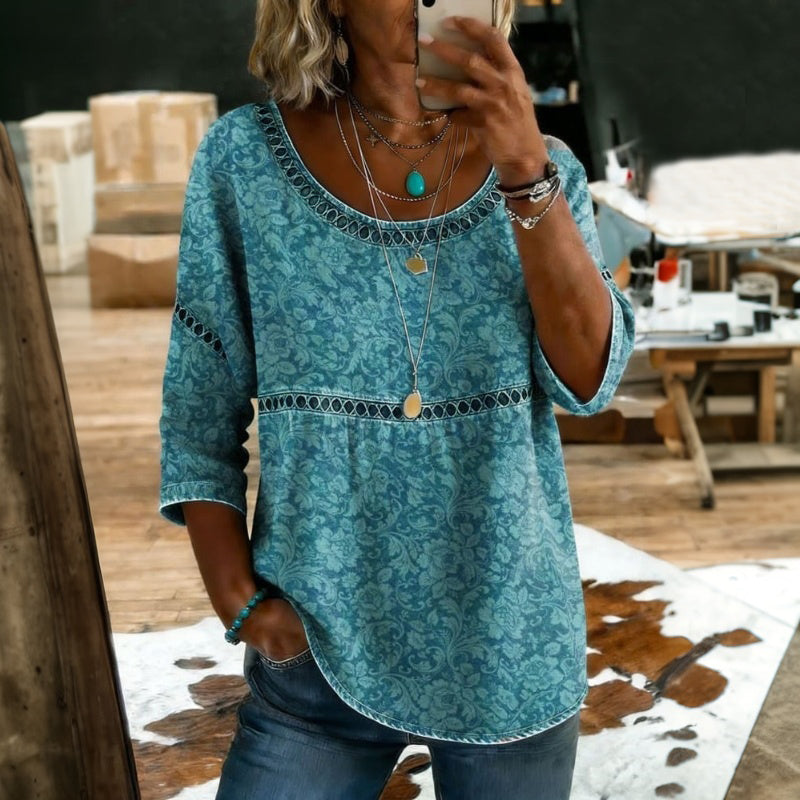 Damen Bluse mit 3/4-Ärmeln aus Baumwoll-Polyester Jully