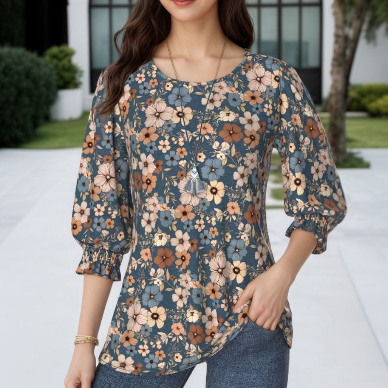 Damen Bluse mit Blumendruck und 3/4-Ärmeln Jully