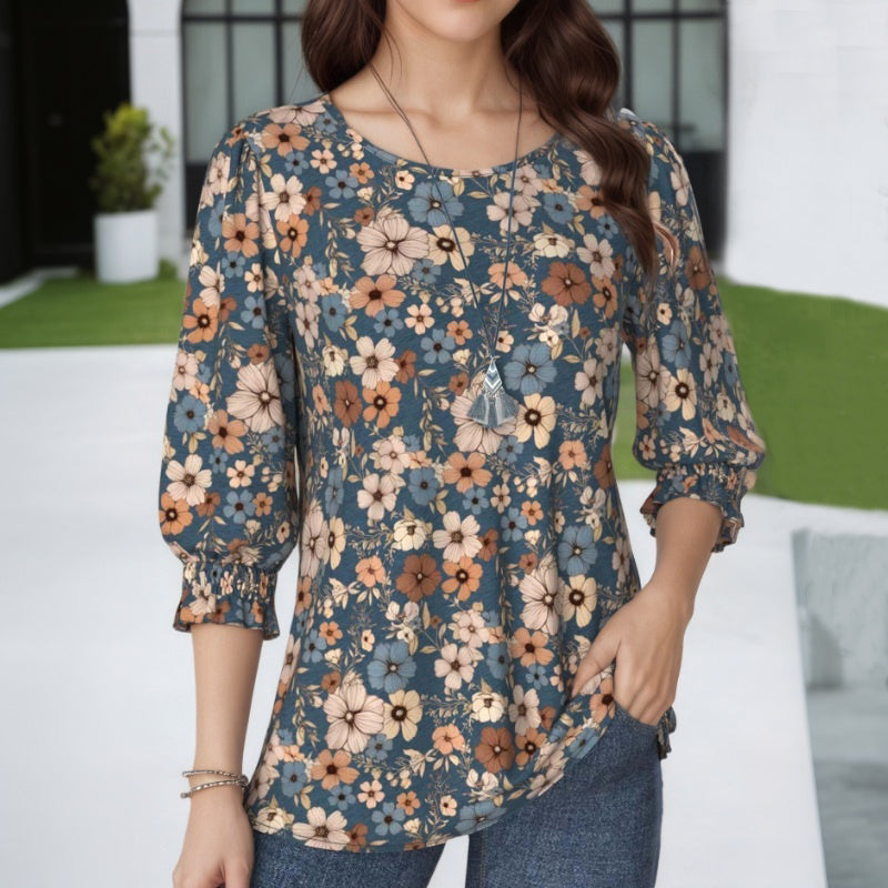 Damen Bluse mit Blumendruck und 3/4-Ärmeln Jully