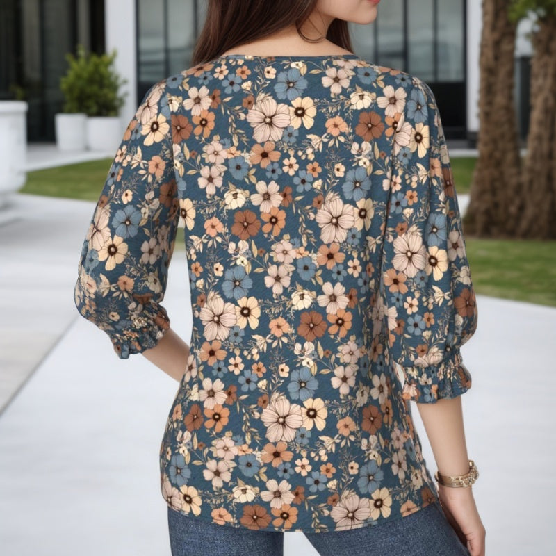Damen Bluse mit Blumendruck und 3/4-Ärmeln Jully