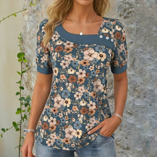 Damen Bluse mit Blumendruck und Diagonalkragen Jully