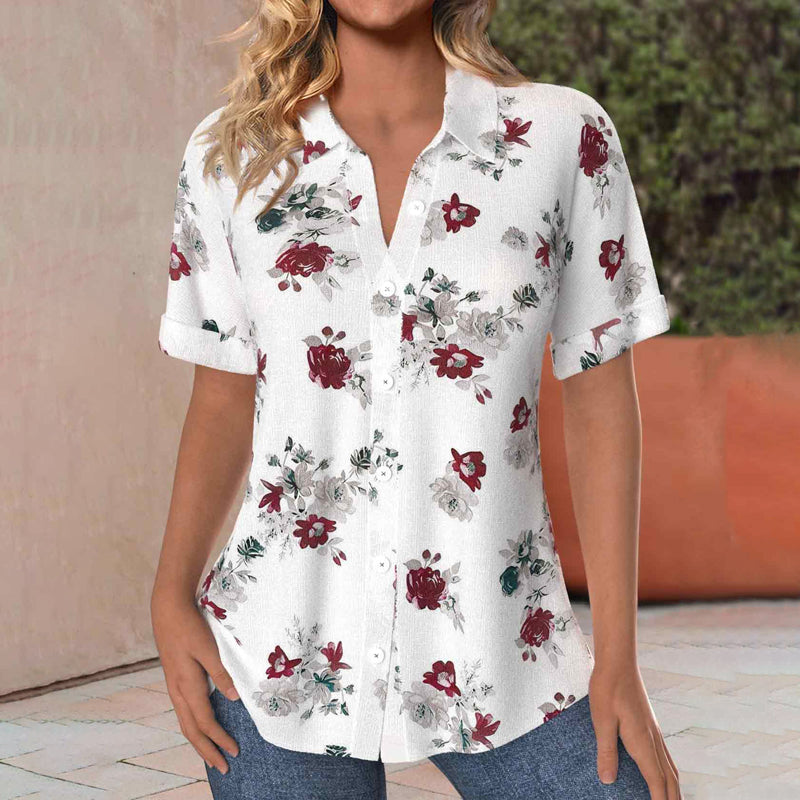 Damen Bluse mit Blumendruck und Umlegekragen Jully