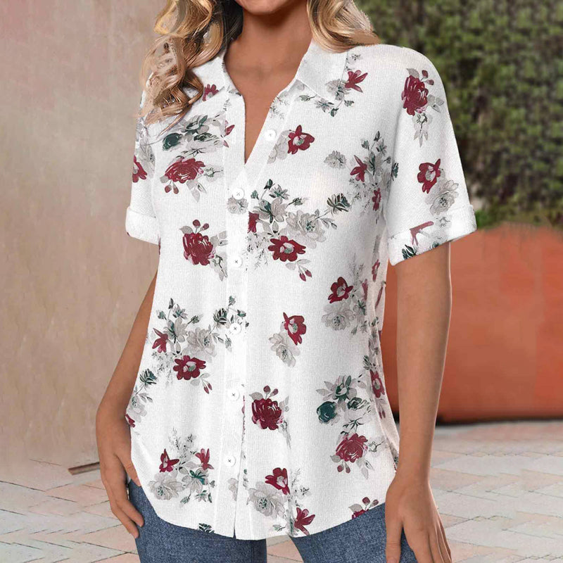 Damen Bluse mit Blumendruck und Umlegekragen Jully