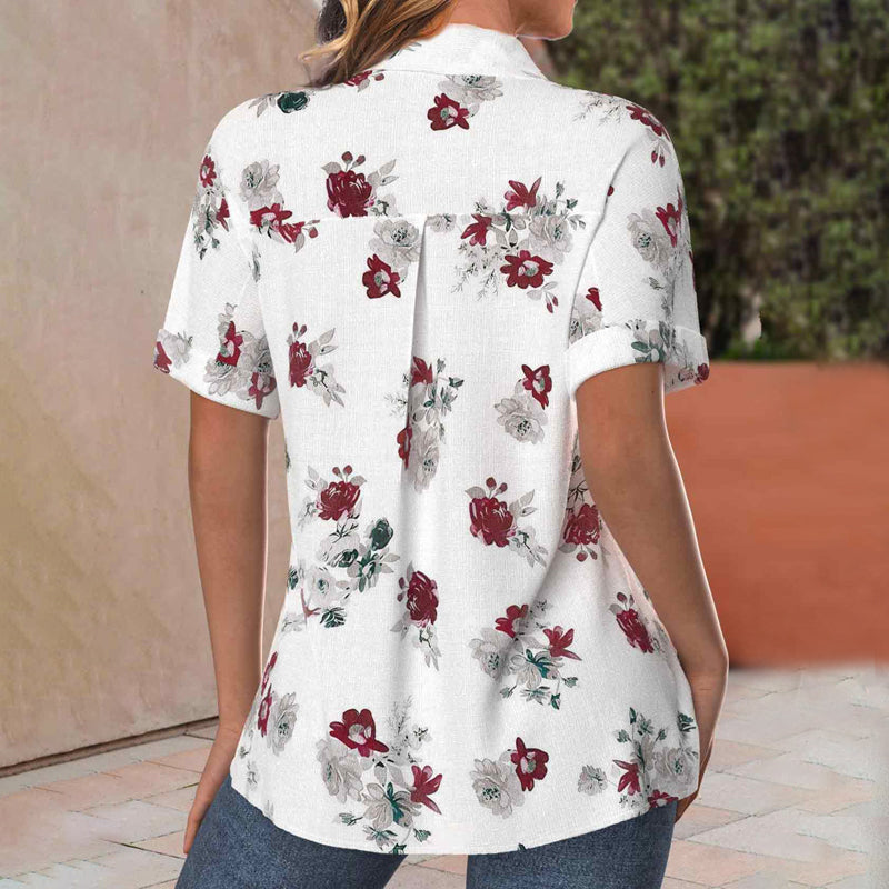 Damen Bluse mit Blumendruck und Umlegekragen Jully