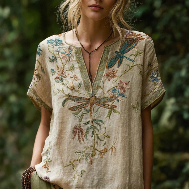 Damen Bluse mit Blumendruck und V-Ausschnitt Jully