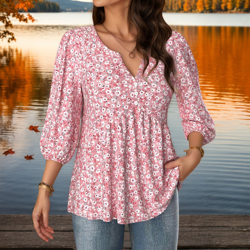 Damen Bluse mit Blumendruck und V-Ausschnitt Jully