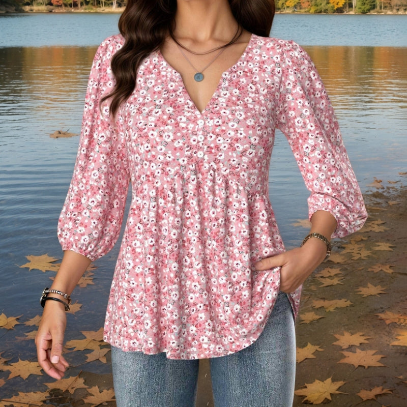 Damen Bluse mit Blumendruck und V-Ausschnitt Jully