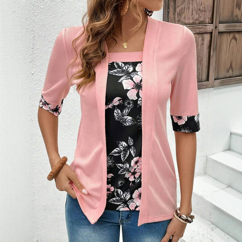 Damen Bluse mit Blumenmuster und Karreeausschnitt Jully