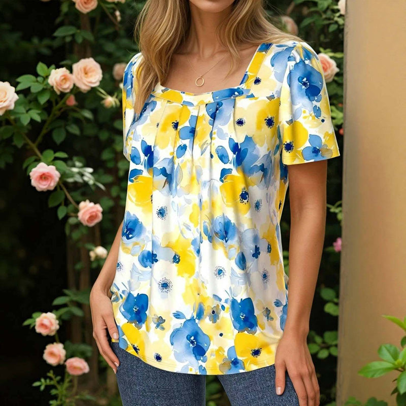 Damen Bluse mit Blumenmuster und Karreeausschnitt Jully