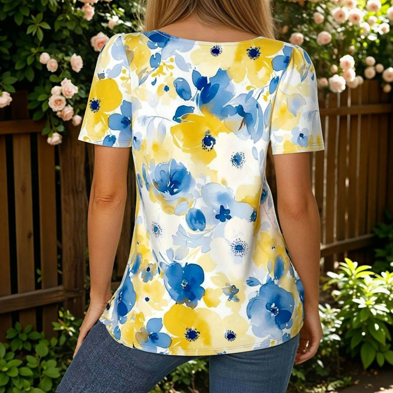 Damen Bluse mit Blumenmuster und Karreeausschnitt Jully