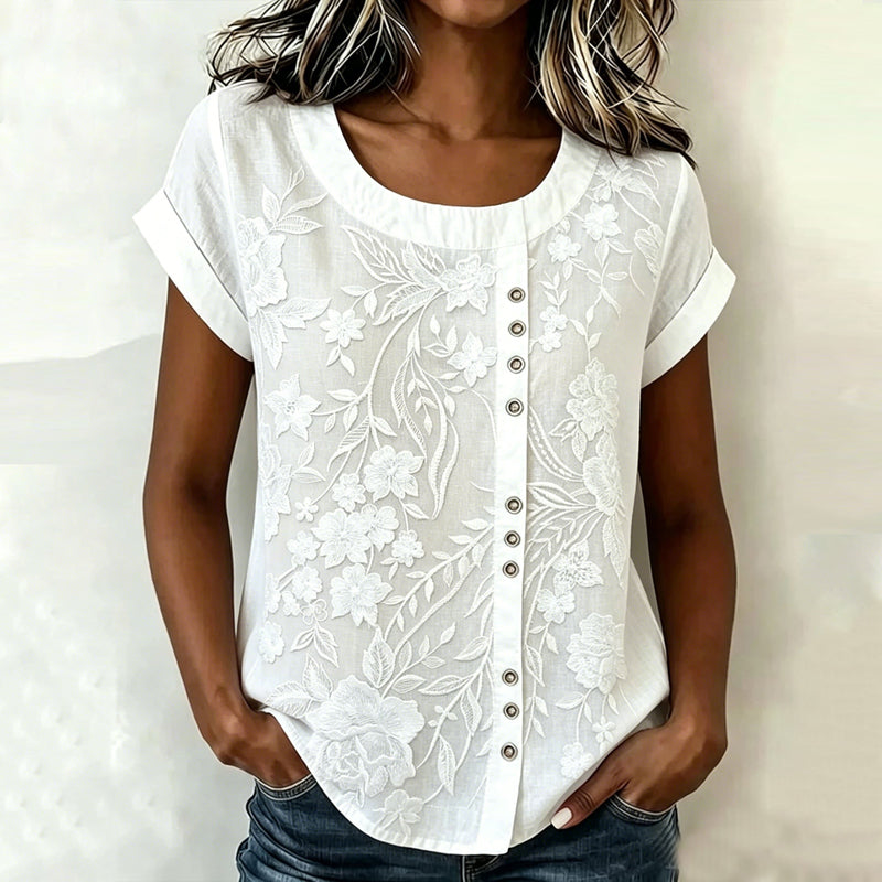 Damen Bluse mit Blumenmuster und Rundhalsausschnitt Jully