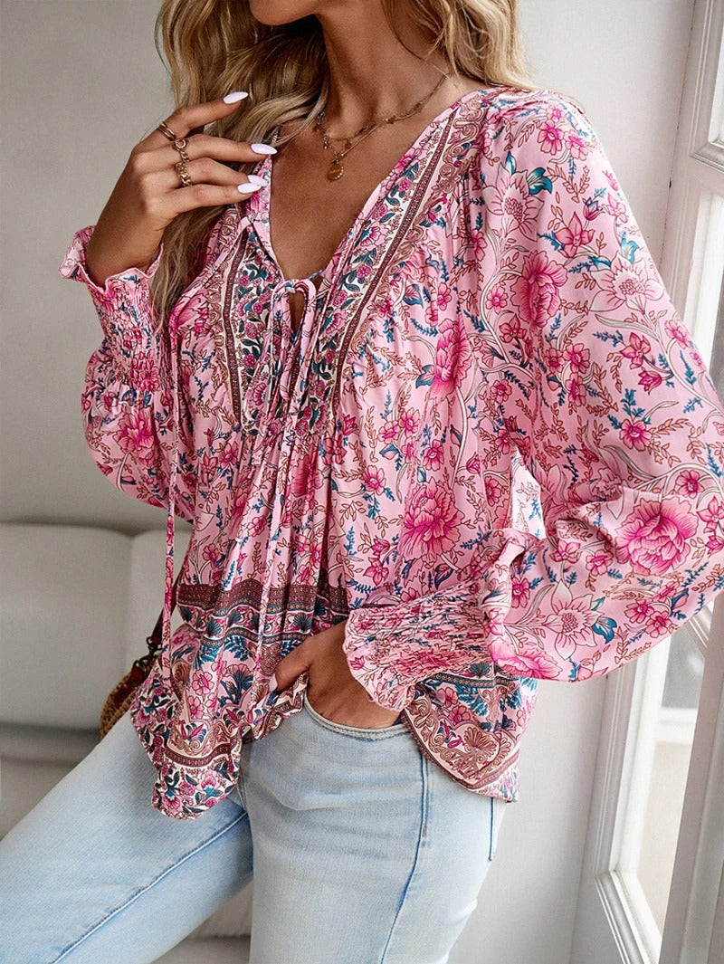 Damen Bluse mit Blumenmuster und Rüschen Jully