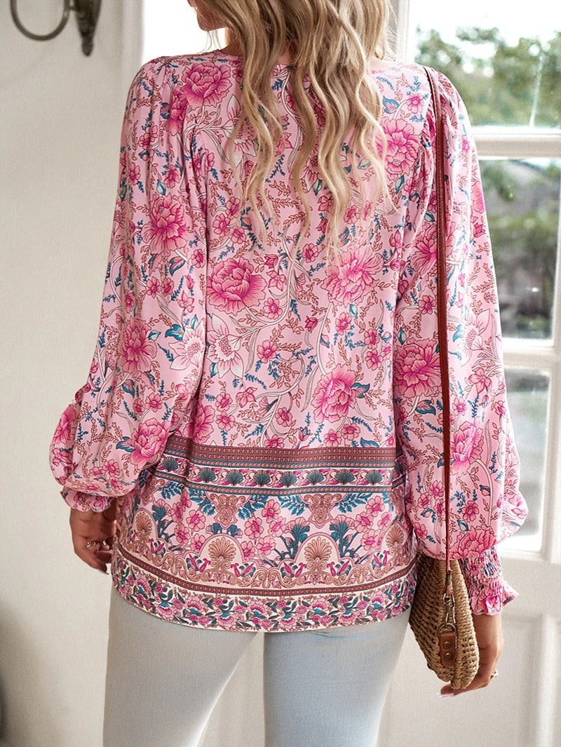 Damen Bluse mit Blumenmuster und Rüschen Jully