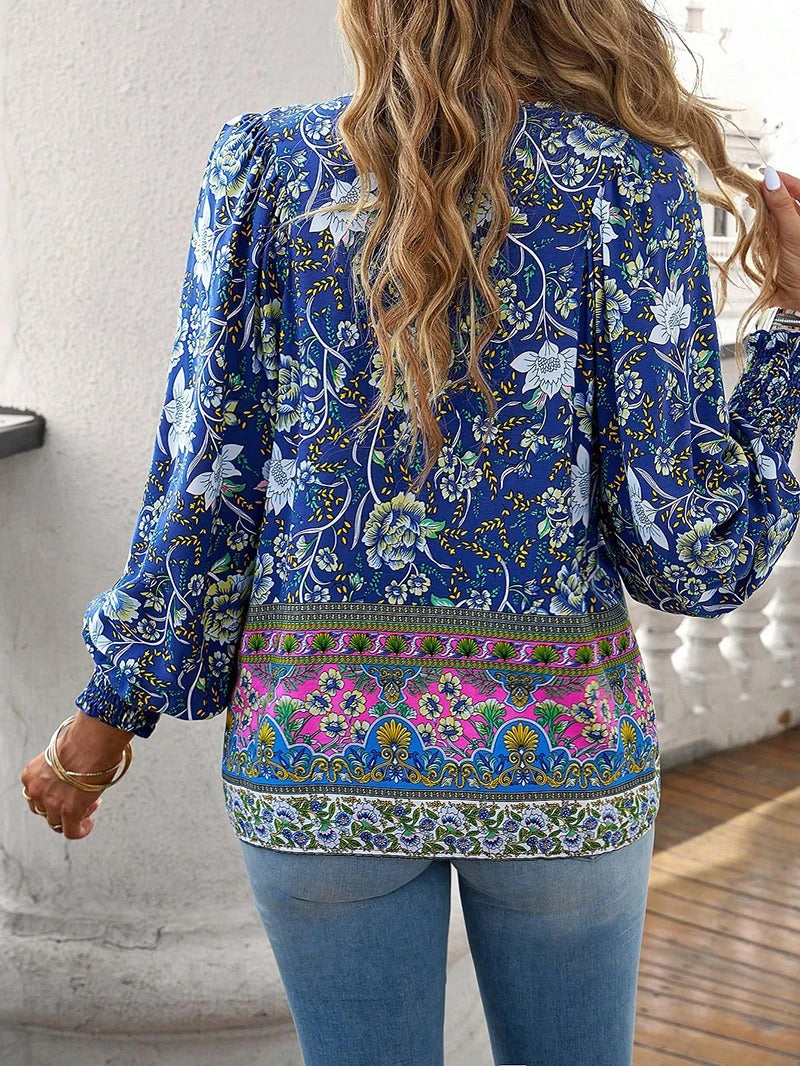 Damen Bluse mit Blumenmuster und Rüschen Jully