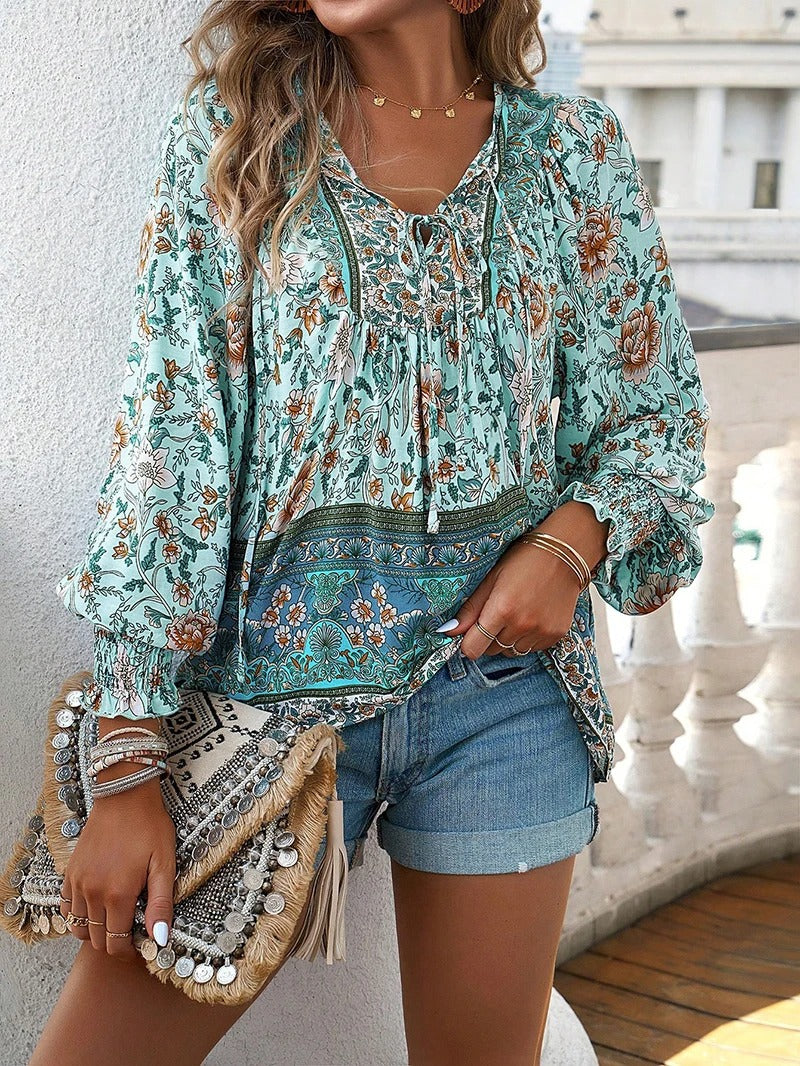 Damen Bluse mit Blumenmuster und Rüschen Jully