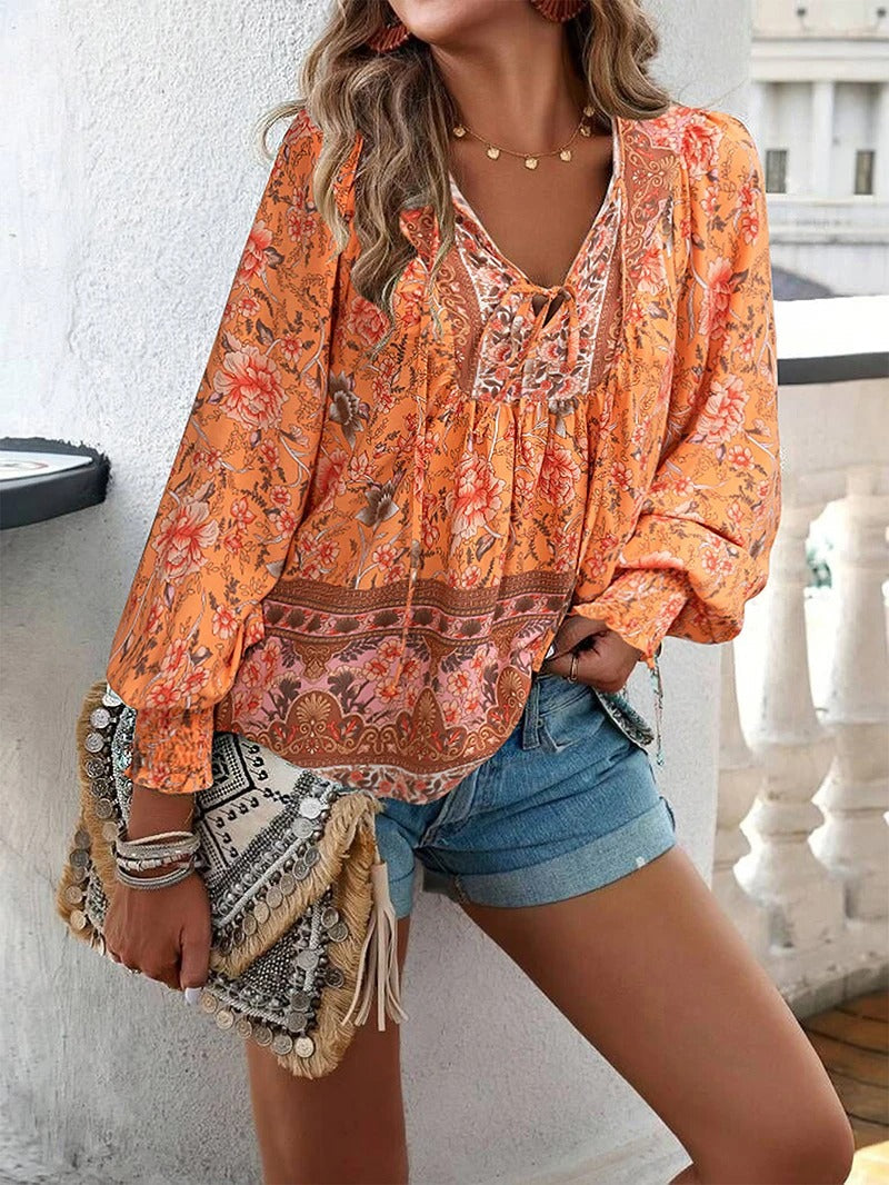Damen Bluse mit Blumenmuster und Rüschen Jully