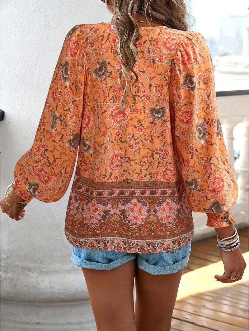 Damen Bluse mit Blumenmuster und Rüschen Jully