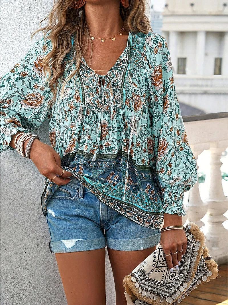 Damen Bluse mit Blumenmuster und Rüschen Jully