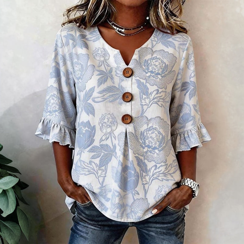 Damen Bluse mit Blumenmuster und V-Ausschnitt Jully