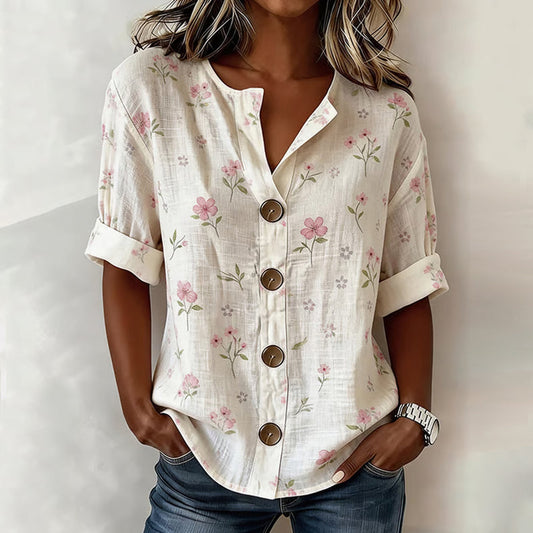 Damen Bluse mit Blumenmuster und V-Ausschnitt Jully