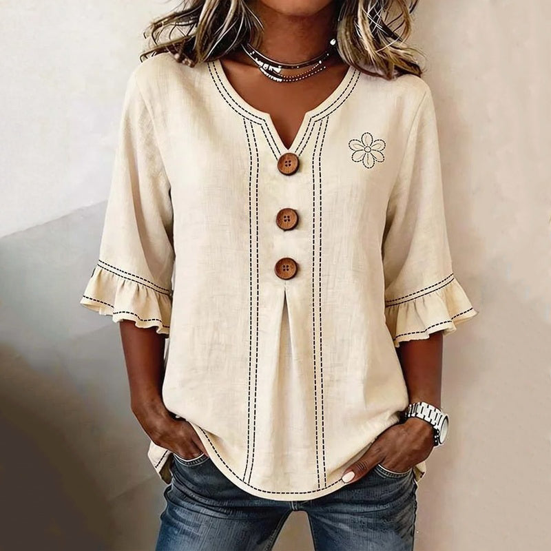 Damen Bluse mit Blumenmuster und V-Ausschnitt Jully