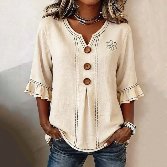 Damen Bluse mit Blumenmuster und V-Ausschnitt Jully