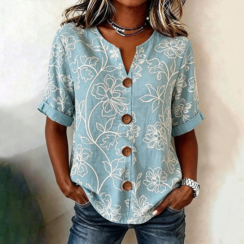 Damen Bluse mit Blumenmuster und V-Ausschnitt Jully