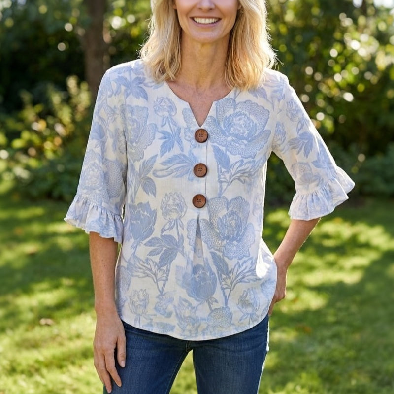 Damen Bluse mit Blumenmuster und V-Ausschnitt Jully