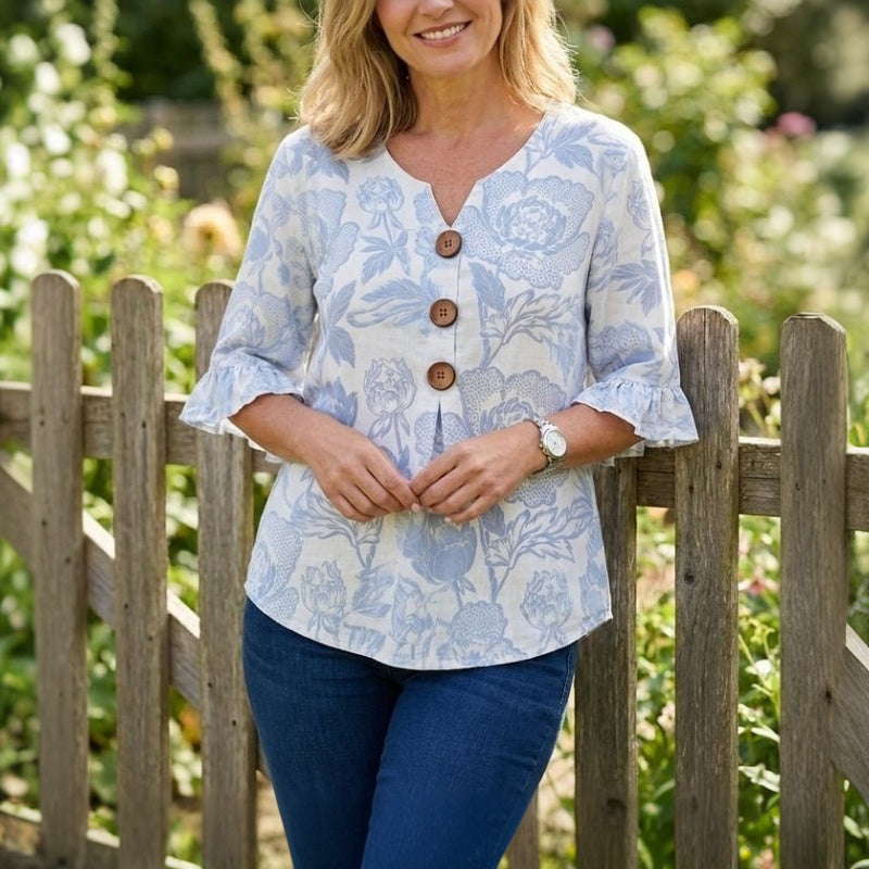 Damen Bluse mit Blumenmuster und V-Ausschnitt Jully