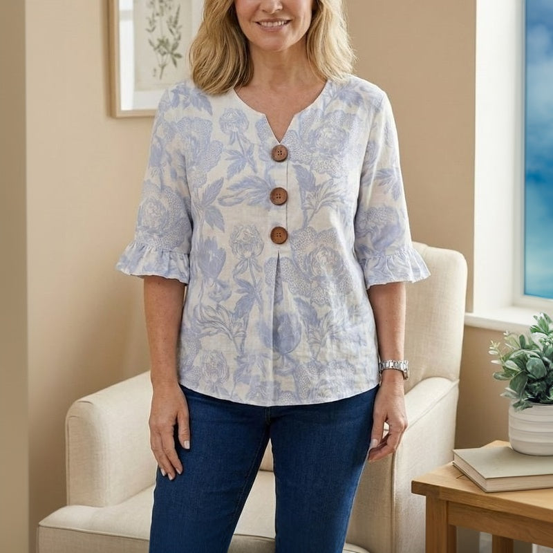 Damen Bluse mit Blumenmuster und V-Ausschnitt Jully