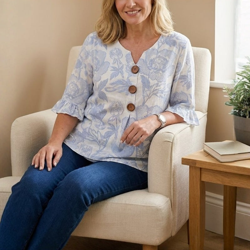 Damen Bluse mit Blumenmuster und V-Ausschnitt Jully