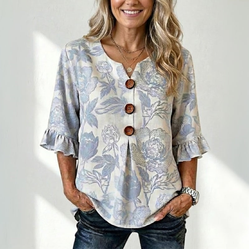Damen Bluse mit Blumenmuster und V-Ausschnitt Jully