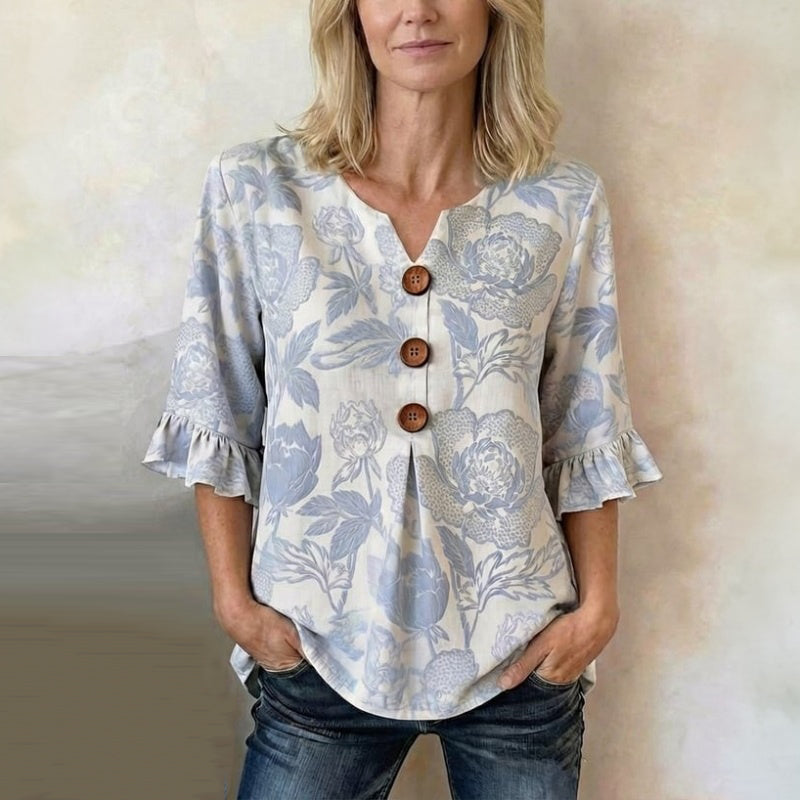 Damen Bluse mit Blumenmuster und V-Ausschnitt Jully