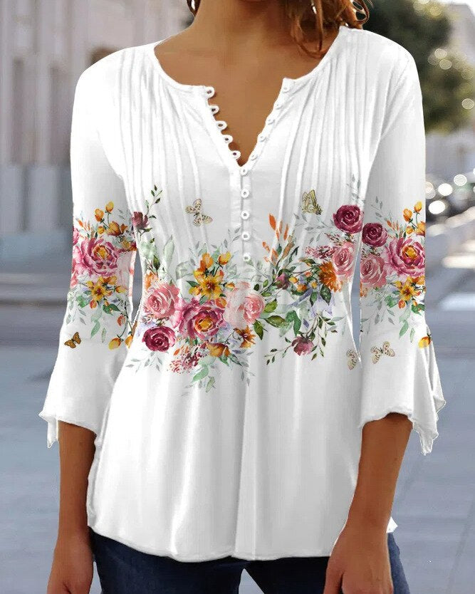 Damen Bluse mit Blumenstickerei und langen Ärmeln Jully