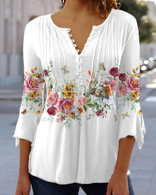 Damen Bluse mit Blumenstickerei und langen Ärmeln Jully