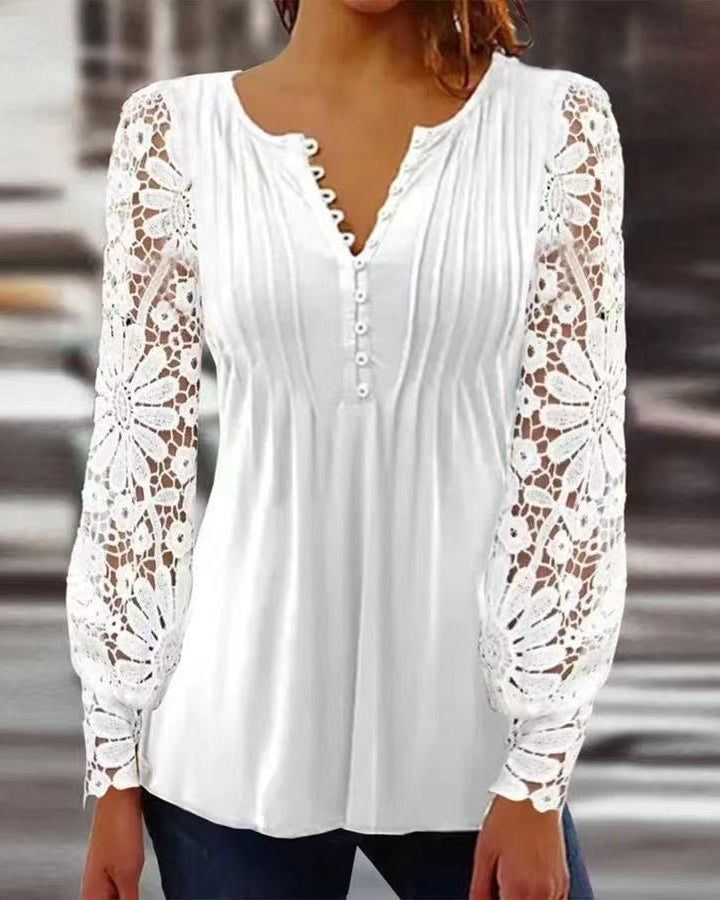 Damen Bluse mit Blumenstickerei und langen Ärmeln Jully