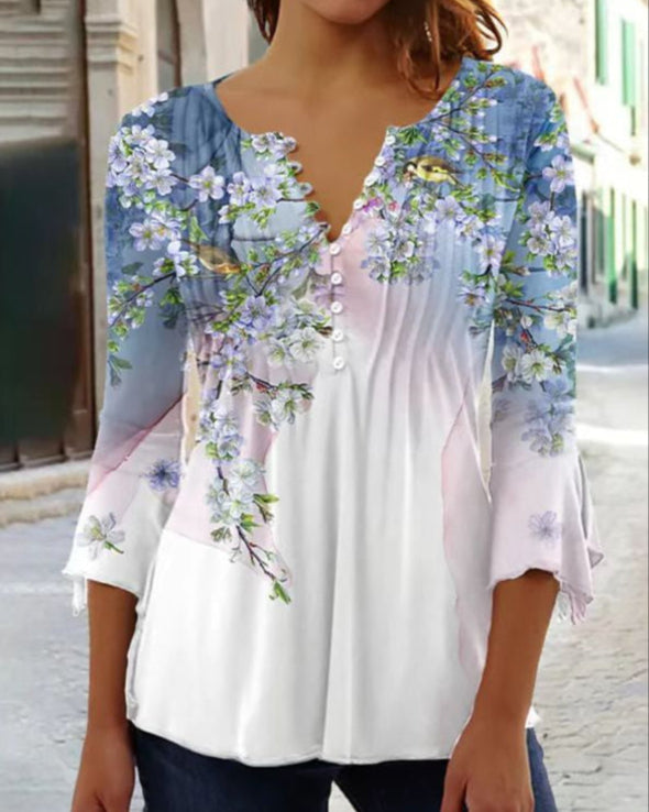 Damen Bluse mit Blumenstickerei und langen Ärmeln Jully